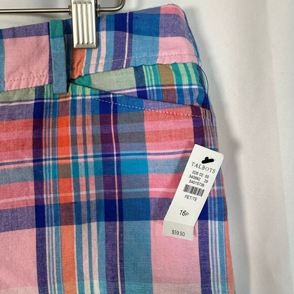 NWT‎ Talbots Madras Plaid Perfect Short Bermuda Length SZ 16P Petite Preppy - Picture 2 of 7